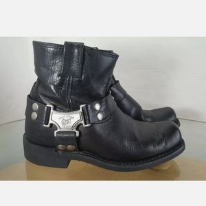 EDDIE MORAN Women's Black Leather Biker Boots 8.5